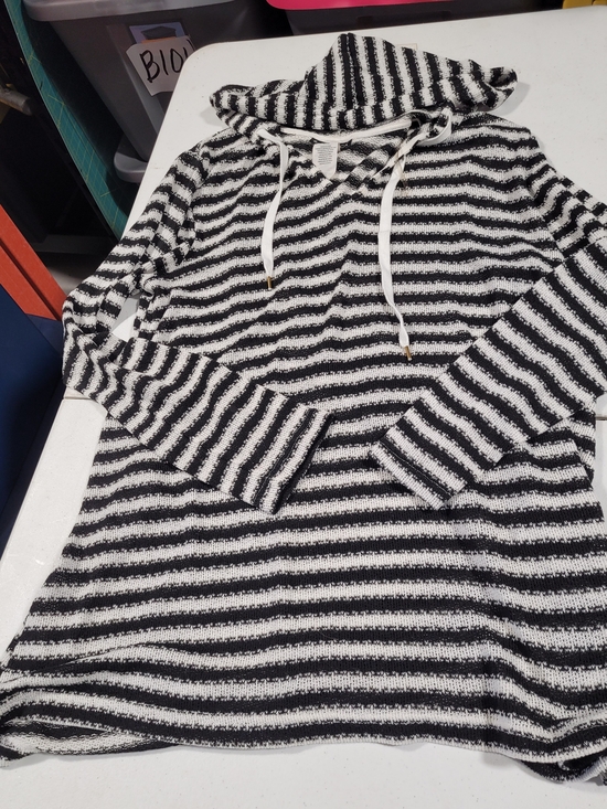 La Blanca Tops - La Blanca Black & White Striped Hooded Sweater